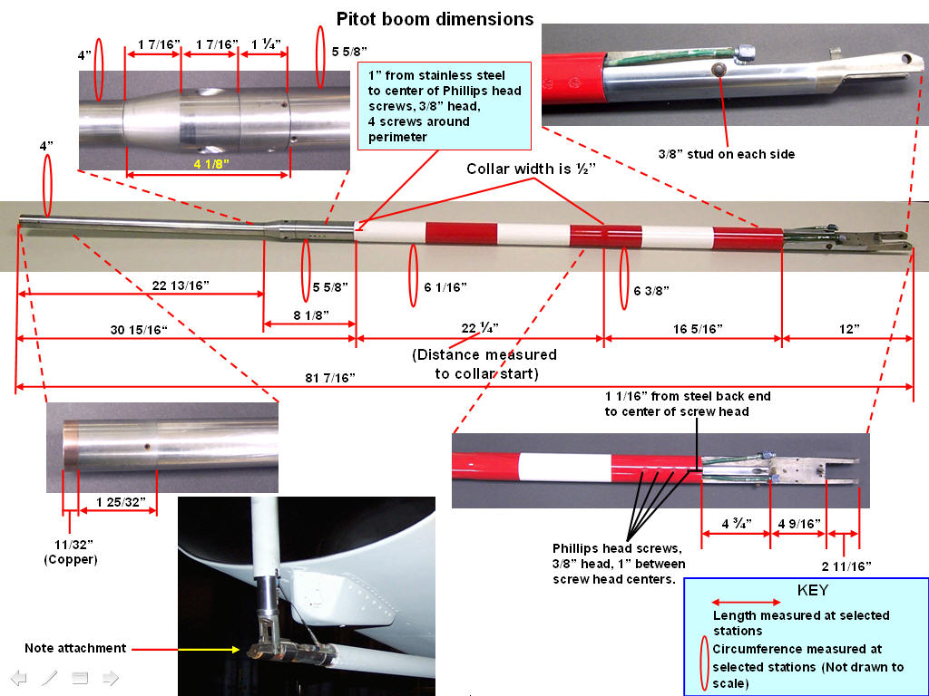 Pitot Boom Details and Measurements. Click on the picture to enlarge it.
